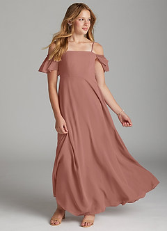 Azazie Sue Junior Auburn A-Line Off the Shoulder Chiffon Dress image2