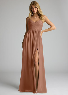 Azazie Alia Brautjungfernkleider A-Linie Plissee Chiffon Kleid Bronzer image1
