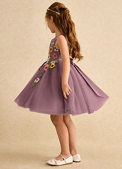 Azazie Prima Flower Girl Dresses Vintage Mauve A-Line Bow Tulle Dress image4