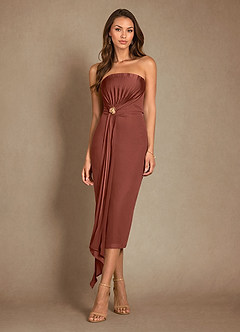Azazie Dinanta Abiti per la Madre della Sposa Abito Colonna in Chiffon Plissettato Auburn image4