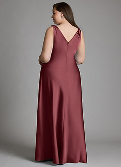 Azazie Nerine Bridesmaid Dresses Merlot A-Line Pleated Stretch Satin Dress image8