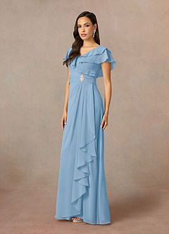 Azazie Snapdragon Mère de la mariée Robes Robe Trapèze en Mousseline de soie Col en V froncé Poudre Bleue image2