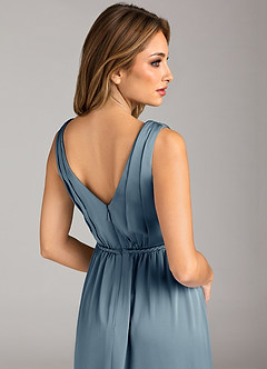 Azazie Tanicia Probar vestidos en casa Vestido de Azul Polvoriento de Satén Elástico de Corte en A con Plisado image7