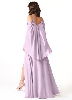 Azazie Cienna Bridesmaid Dresses Frosted Lilac A-Line Off the Shoulder Chiffon Dress image5