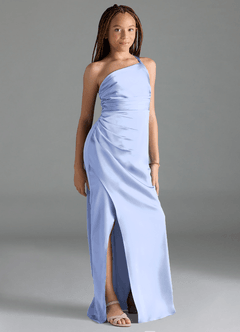 Azazie Eren Junior Ice Sheath Pleated Stretch Satin Dress image4