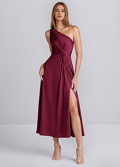 Brook Burgund Ein-Schulter-Satin-Midikleid mit Schlitz image5