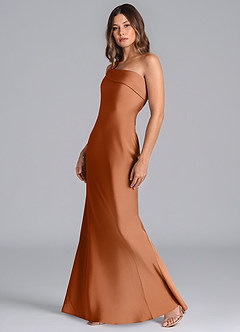 Azazie Driea Brudtärnklänningar Klä av Sjöjungfru i Stretch Satin Ena axeln Koppar image6