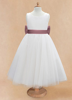 Azazie Kavi Flower Girl Dresses Ivory Vintage Mauve A-Line Bow Matte Satin Dress image7
