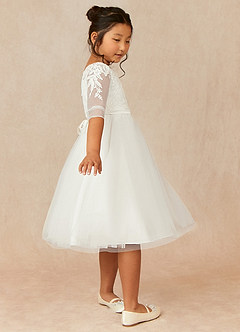 Azazie Dina vestidos de niña de las flores Vestido de Diamante Blanco de Tul de Corte En A con Encaje image3