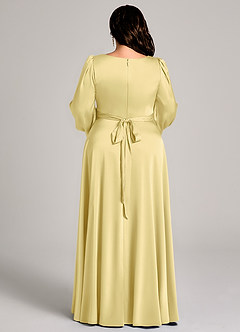 Azazie Leonia Vestidos de damas de honor Vestido de Sorbete De Limón de Satén Elástico de Corte en A con Manga larga image13