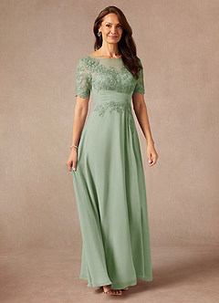 Azazie Raissa Mother of the Bride Dresses Dusty Sage A-Line Lace Chiffon Dress image6
