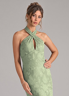 Azazie Marlissa Bridesmaid Dresses Agave Sheath Pleated Floral Burnout Dress image4
