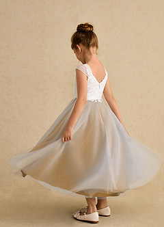 Azazie Momo Flower Girl Dresses Ivory Butterscotch A-Line Lace Dress image4