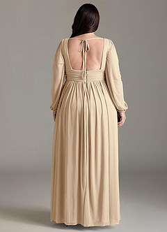 Azazie Norah Abiti da Damigella Abito A-Line in Chiffon con Maniche lunghe e Scollo a V Champagne image7