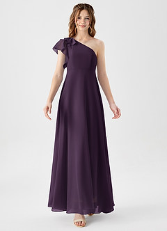 Azazie Arabella Junior Plum A-Line Ruched Chiffon Dress image5