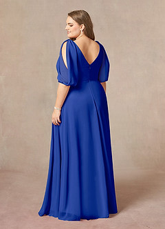 Azazie Bronwyn vestidos de madre de la novia Vestido de Azul Real de Gasa de Corte En A con Cuello de pico fruncido image9