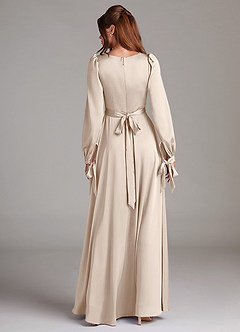 Azazie Leonia Bridesmaid Dresses White Alabaster A-Line Long Sleeve Stretch Satin Dress image2