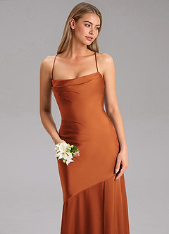 Azazie Grata Bridesmaid Dresses Cinnamon Sheath Side Slit Stretch Satin Dress image6