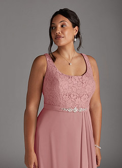 Azazie Ainsling Mother of the Bride Dresses Dusty Rose A-Line Square Neckline Lace Chiffon Dress image13