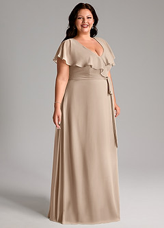 Azazie Lainey Bridesmaid Dresses Taupe A-Line with Pockets Chiffon Dress image11