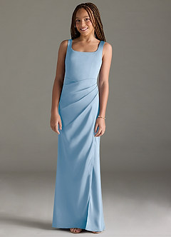 Azazie Mero Junior Syrena Pofałdowany Satyna elastyczna Długość podłogi Młodsza druhna Sukienka image1