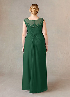 Azazie Endora At-home Try On Dresses Dark Green A-Line Scoop Lace Chiffon Dress image7