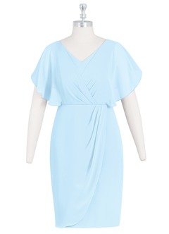 Azazie Julia Mère de la mariée Robes Robe Fourreau en Mousseline de soie Col V plissé Bleu Ciel image6