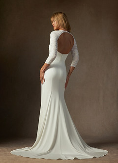 Azazie Marsella Vestidos de novia Vestido de Diamante Blanco de Satén con cara trasera de crepé de Corte Sirena con Sin tirantes image4