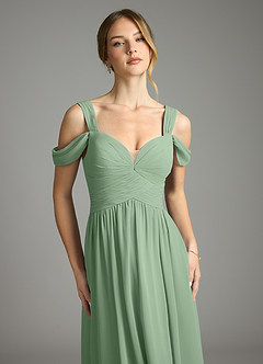 Azazie Lianne Vestidos de damas de honor Vestido de Matcha de Gasa de Corte en A con Vestidos sin tirantes image3