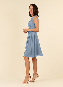Azazie Theron Mother of the Bride Dresses Dusty Blue A-Line V-Neck Pleated Chiffon Dress image7