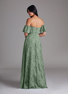 Azazie Sue Robes de demoiselle d'honneur Robe Trapèze Convertible en Blumen-Burnout Épaule décolletée Matcha image3