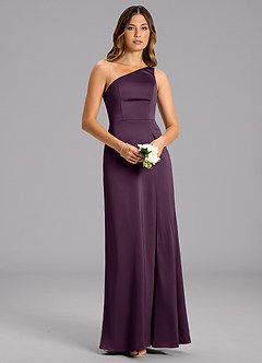 Azazie Phaedra Bridesmaid Dresses Plum A-Line One Shoulder Stretch Satin Dress image4