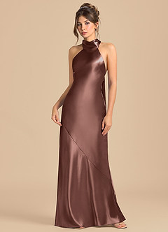 Azazie Velli Robes de demoiselle d'honneur Robe Fourreau en Satiné métallisé Col Haut Expresso image3