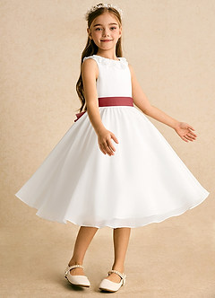 Azazie Dani Flower Girl Dresses Ivory Rust A-Line Bow Chiffon Dress image5