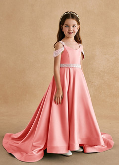 Azazie Jodi Flower Girl Dresses Coral A-Line Matte Satin Dress image3