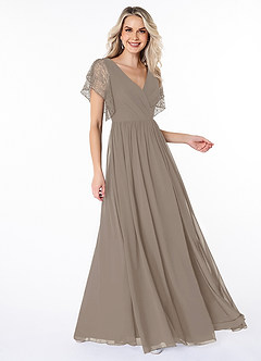 Azazie Zella Bridesmaid Dresses Taupe A-Line Lace Chiffon Dress image3