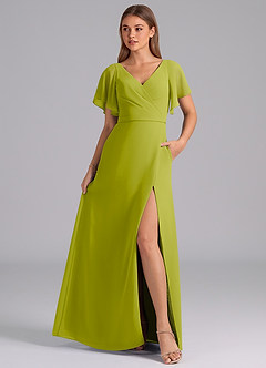 Azazie Ambrosia Bridesmaid Dresses Lemongrass A-Line Pleated Chiffon Dress image3