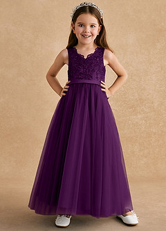 Azazie Cinna Flower Girl Dresses Grape A-Line Lace Tulle Dress image1