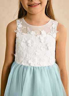 Azazie Lina Flower Girl Dresses Ivory Mist Ball-Gown Lace Dress image8