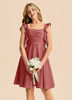 Azazie Kira Junior Robe Trapèze en Satin extensible Rayé Antique Rose image3