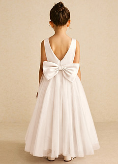 Azazie Pumpkin Flower Girl Dresses White Alabaster A-Line Convertible Tulle Dress image6