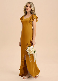 Azazie Demi Junior Robe Sirène en Satin extensible Arc Caramel écossais image4