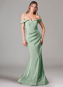 Azazie Everly Bridesmaid Dresses Agave Mermaid Off the Shoulder Stretch Satin Convertible Dress image1