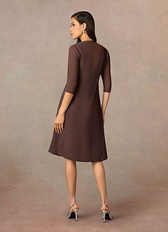 Azazie Olivia Mère de la mariée Robes Robe Trapèze en Mousseline de soie Encolure carrée plissée Ganache image2