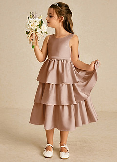 Azazie Margery Flower Girl Dresses English Rose A-Line Bow Stretch Satin Dress image4