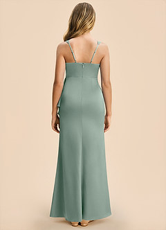 Azazie Adrienne Junior Agave Sheath Pleated Stretch Satin Dress image2