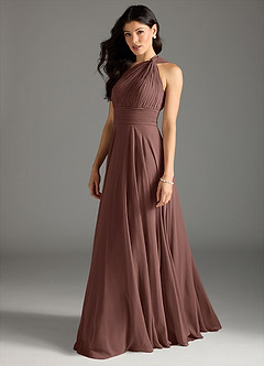 Azazie Charlize Bridesmaid Dresses Espresso A-Line One Shoulder Chiffon Dress image4