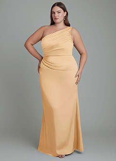 Azazie Akilah Brautjungfernkleider Meerjungfrau-Linie One-Shoulder Stretch-Satin Kleid Gold image8