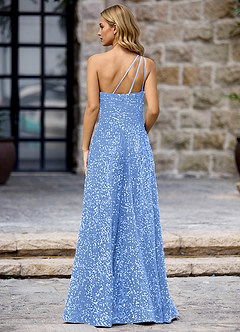 Opulent Jasny Niebieski Aksamitna sukienka na studniówkę z cekinami image6