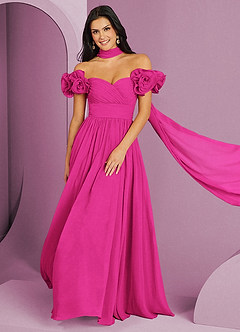 Barbie ♥ Azazie Vestidos de damas de honor Vestido de Barbie Rosa de Gasa de Corte en A Convertible con Vestidos sin tirantes image1